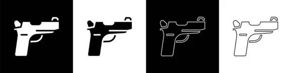 设置手枪或枪图标隔离在黑白背景 警察或军队的手枪 小火器 — 图库矢量图片
