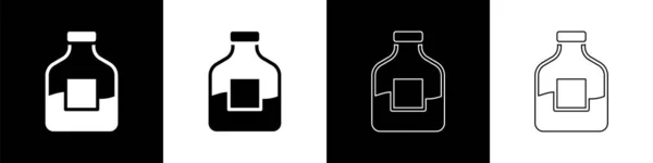 Set Glass Bottle Vodka Icon Isolated Black White Background Vector — Stock Vector