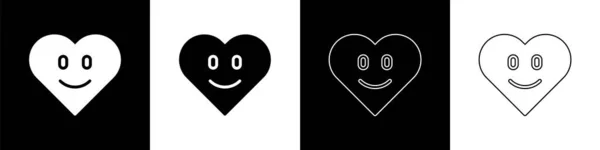 Set Heart Icon Isolated Black White Background Romantic Symbol Linked — Stock Vector