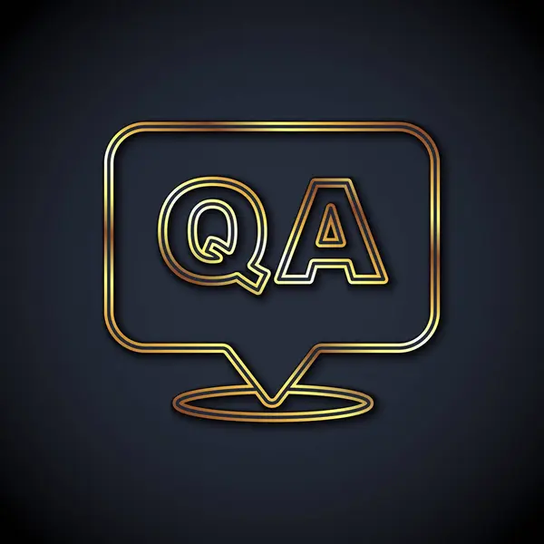 Gold Line Speech Bubbles Question Answer Icon Isolated Black Background — Stock Vector