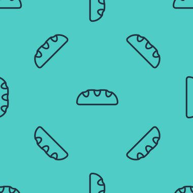 Siyah çizgi ekmek simgesi yeşil arka planda izole edilmiş pürüzsüz desen. Vektör