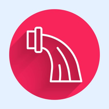 Beyaz çizgi Kova burcu simgesi uzun gölge arkaplanı ile izole edilmiş. Astrolojik yıldız falı koleksiyonu. Kırmızı daire düğmesi. Vektör