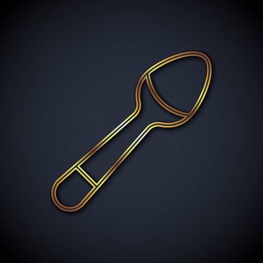 Altın çizgili çay kaşığı simgesi siyah arkaplanda izole edilmiş. Mutfak aletleri. Çatal bıçak seti. Vektör