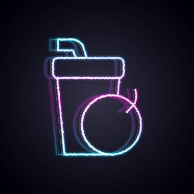 Parlayan neon hattı Taze smoothie simgesi siyah arkaplanda izole edildi. Vektör