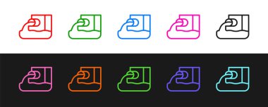 Atık su simgesini siyah beyaz arkaplanda izole et. Kanalizasyon borusu. Borudan nehre sıvı akıyor. Vektör