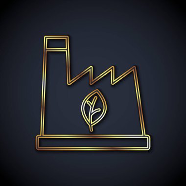 Gold line Plant recycling garbage icon isolated on black background.  Vector