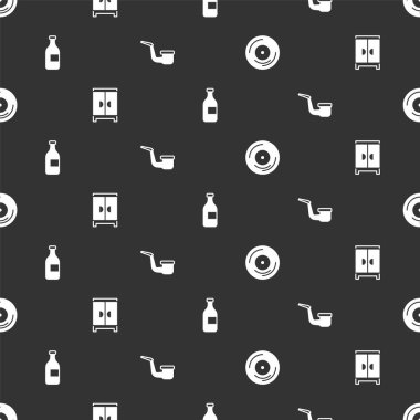 Vinil disk, gardırop, bir şişe şarap ve tüttürme piposunu pürüzsüz bir kalıba sokun. Vektör