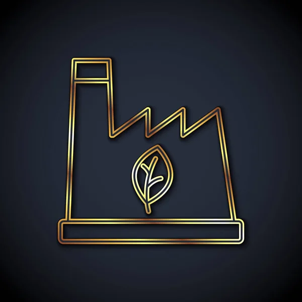 Gold Line Plant Recycling Garbage Icon Isolated Black Background Vector — Archivo Imágenes Vectoriales
