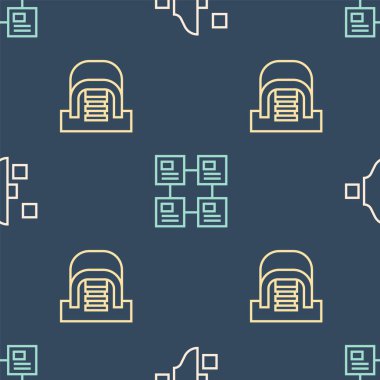 Satır Filtresi ayarlarını ayarla, sunucuları olan Hangar ve düzgün desenli Hiyerarşi organizogramı grafiği. Vektör