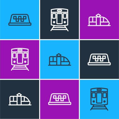 Taksi durağı, tramvay, tren ve tren ikonu. Vektör