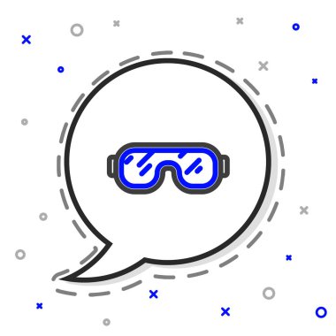 Çizgi Kayak gözlüğü simgesi beyaz arkaplanda izole edildi. Olağanüstü bir spor. Spor malzemeleri. Renkli taslak konsepti. Vektör