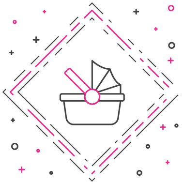 Line Baby bebek arabası simgesi beyaz arkaplanda izole edildi. Bebek arabası, at arabası, bebek arabası, bebek arabası, tekerlek. Renkli taslak konsepti. Vektör