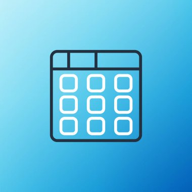 Line Drum makinesinin müzik yapımcısı ikonu mavi arkaplanda izole edildi. Renkli taslak konsepti. Vektör