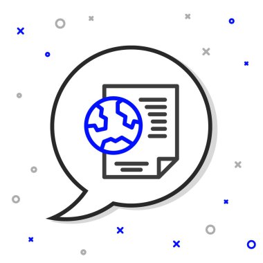 Beyaz arkaplanda izole edilmiş belge simgesiyle Dünya 'nın çizgi küresi. Dünya ya da Dünya işareti. Küresel internet sembolü. Geometrik şekiller. Renkli taslak konsepti. Vektör