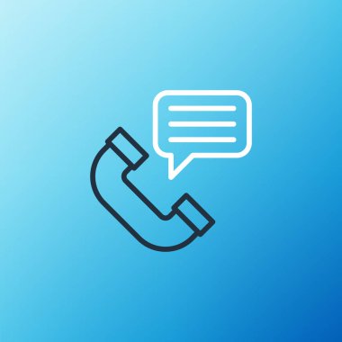 Hat Telefon Konuşma simgesi mavi arkaplanda izole edildi. Telefon ahizesi. Telefon işareti. Çağrı merkezi, iletişim. Renkli taslak konsepti. Vektör