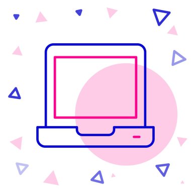 Dizüstü bilgisayar simgesi beyaz arkaplanda izole edildi. Boş ekran işaretli bilgisayar defteri. Renkli taslak konsepti. Vektör