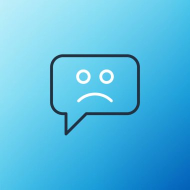 Hüzünlü gülümseme simgesi mavi arkaplanda izole edildi. Duygusal yüz ifadesi. Renkli taslak konsepti. Vektör