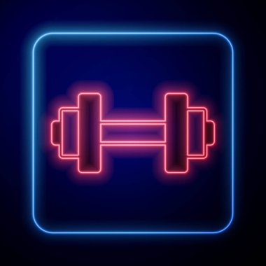 Parlayan neon renkli Dumbbell simgesi siyah arkaplanda izole edildi. Kas kaldırma, fitness halteri, spor malzemeleri. Vektör