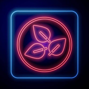 Parlayan neon çay yaprağı simgesi siyah arkaplanda izole edildi. Çay yaprakları. Vektör