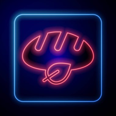 Siyah arka planda parlayan neon vegan ekmek ikonu. Vektör