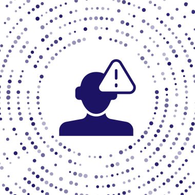 Mavi, beyaz arka planda izole edilmiş psikoloji ikonunda bir sorun buluyor. Soyut çember rastgele noktalar. Vektör