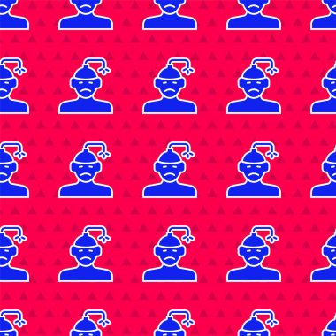 Mavi beyin sarsıntısı, baş ağrısı, baş dönmesi, migren ikonu kırmızı zeminde izole edilmiş pürüzsüz desen. Vektör