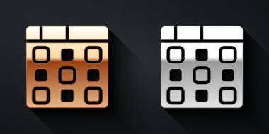 Altın ve gümüş davul makinesi müzik yapımcısı ikonu siyah arka planda izole edildi. Uzun gölge tarzı. Vektör