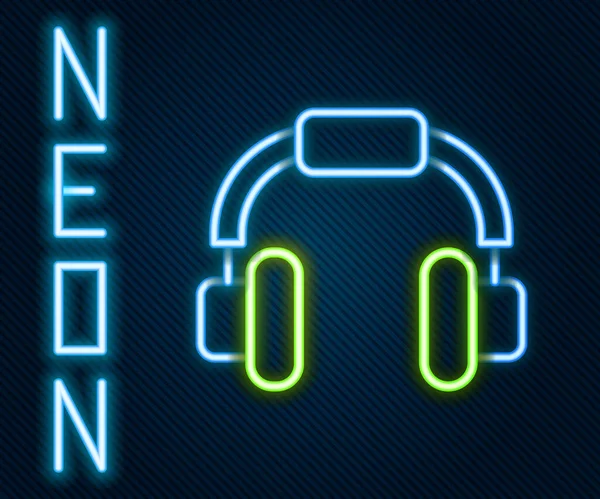 Zářící Neonová Linka Sluchátka Ikona Izolované Černém Pozadí Sluchátka Koncepce — Stockový vektor