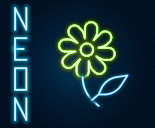 Ragyogó Neon Vonal Virág Ikon Elszigetelt Fekete Háttér Édes Természetes — Stock Vector