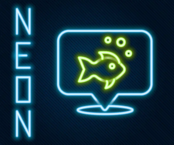 Leuchtende Leuchtschrift Fisch Symbol Isoliert Auf Schwarzem Hintergrund Buntes Rahmenkonzept — Stockvektor