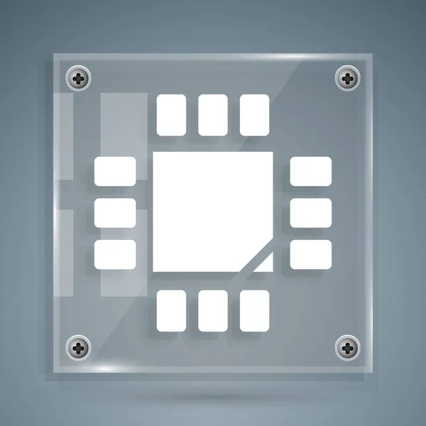 Witte Computer Processor Met Microschakelingen Cpu Pictogram Geïsoleerd Grijze Achtergrond — Stockvector