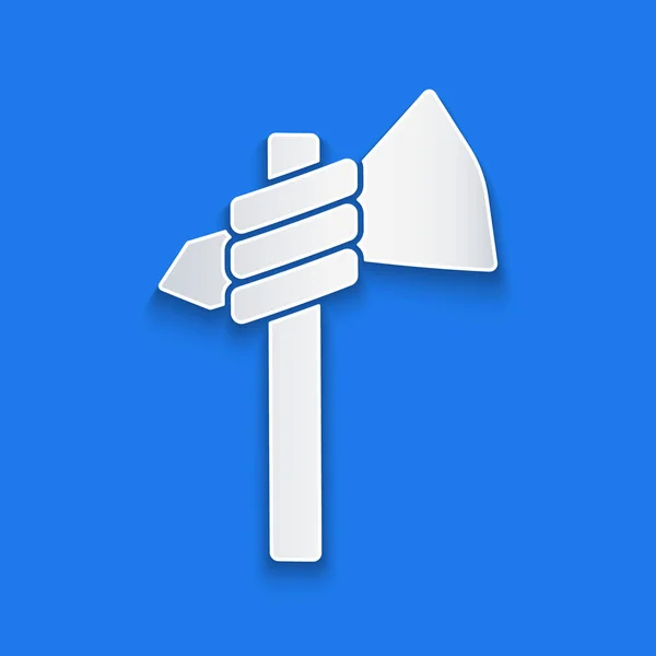 Paper Cut Native American Tomahawk Axe Icon Isolated Blue Background - Stok Vektor