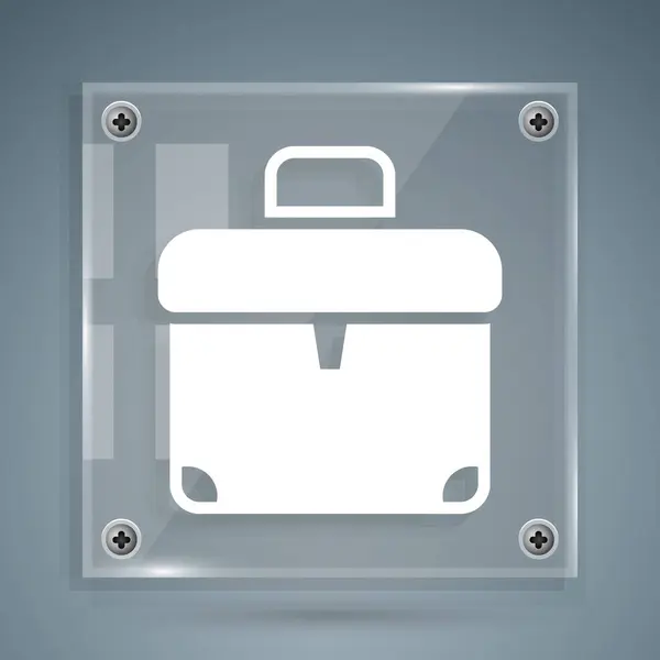 Hvitt Briefcase Ikon Isolert Grå Bakgrunn Forretningsskilt Forretningsportefølje Firkantede Glassfelt – stockvektor