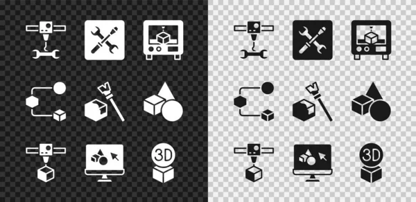 Establecer Llave Impresora Llave Inglesa Ajuste Cubo Software Isométrico Icono — Archivo Imágenes Vectoriales