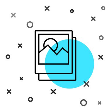 Beyaz arkaplanda siyah çizgi fotoğraf simgesi izole edildi. Rastgele dinamik şekiller. Vektör.