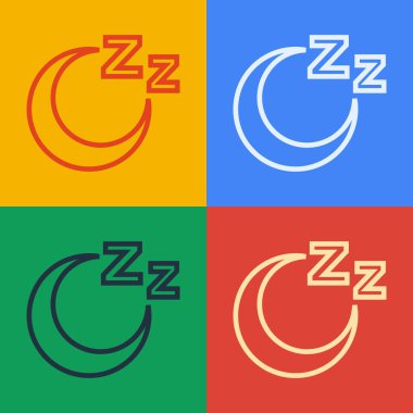 Pop sanat çizgisi renk arkaplanında izole edilmiş uyku ikonu zamanı. Uykulu Zzzz. Sağlıklı bir yaşam tarzı. Vektör.