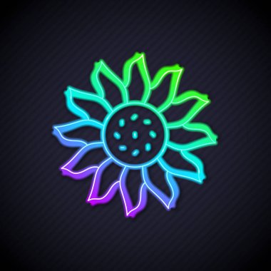 Parlayan neon hattı çiçek simgesi siyah arkaplanda izole edildi. Vektör.