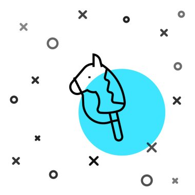 Siyah çizgi oyuncak at ikonu beyaz arkaplanda izole edildi. Rastgele dinamik şekiller. Vektör