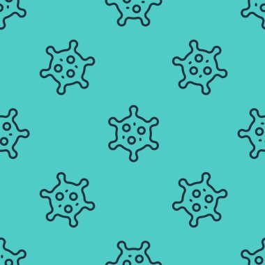 Siyah çizgi Virüs simgesi yeşil arka planda kusursuz desen izole etti. Corona virüsü 2019-nCoV. Bakteri ve mikroplar, hücre kanseri, mikrop, mantar. Vektör