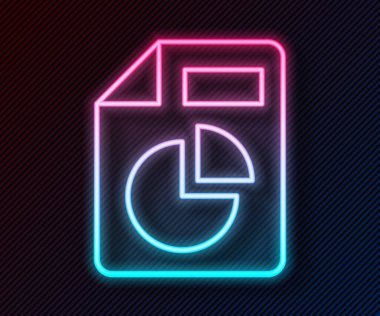 Siyah arkaplanda izole edilmiş grafik grafik simgesiyle parlayan neon çizgi belgesi. Metin dosya simgesini rapor et. Muhasebe tabelası. Denetim, analiz, planlama. Vektör