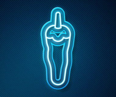 Parlayan neon hattı. Kırmızı biber kabuğu simgesi mavi arkaplanda izole edilmiş. Market, mutfak ürünleri, baharat ve baharat paketi, yemek kitabı için tasarım. Vektör