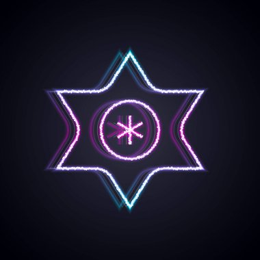 Parlayan neon hattı düşen yıldız simgesi siyah arkaplanda izole edildi. Göktaşı, göktaşı, kuyruklu yıldız, asteroid, yıldız ikonu. Vektör