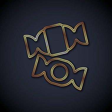 Altın çizgili Candy simgesi siyah arkaplanda izole edildi. Mutlu Noeller ve mutlu yıllar. Vektör