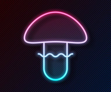 Parlayan neon hattı mantar ikonu siyah arkaplanda izole edildi. Vektör