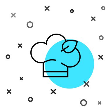 Siyah çizgi vegan beslenme ikonu beyaz arka planda izole edilmiş. Organik, biyolojik, ekolojik sembol. Vejetaryen, et yok, laktozsuz, sağlıklı, taze ve şiddet içermeyen yiyecekler. Rastgele dinamik şekiller. Vektör