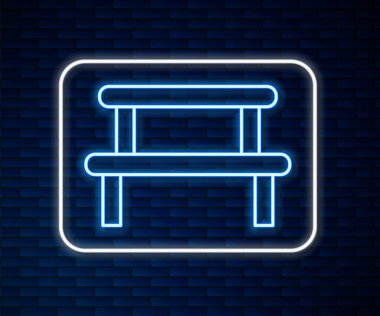 Parlayan neon hattı sauna ahşap ikonu tuğla duvar arka planında izole edilmiş. Vektör