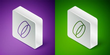 Isometric line Gold ring icon isolated on purple and green background. Silver square button. Vector