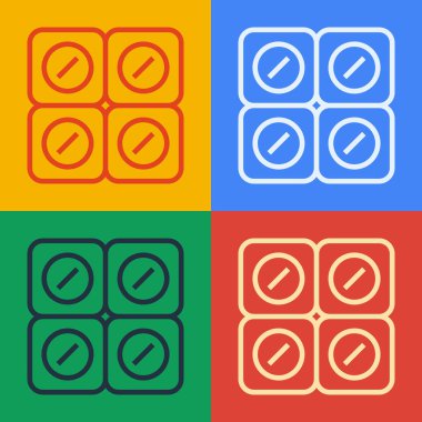 Pop sanat çizgisi köpek hapı ikonu renk arkaplanında izole edilmiş. Hayvan için reçeteli ilaç. Vektör