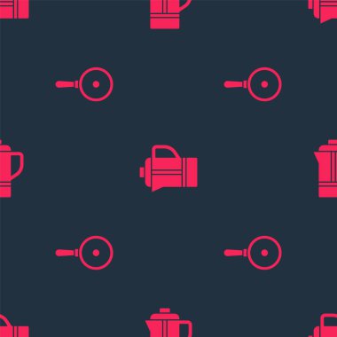 Kızartma tavası ve çaydanlığı kusursuz desene ayarlayın. Vektör