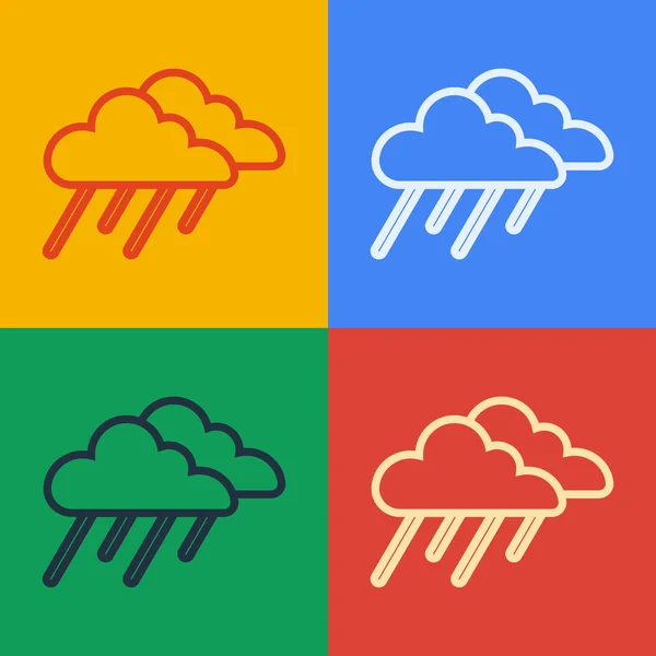 Pop Art Linie Wolke Mit Regensymbol Isoliert Auf Farbigem Hintergrund — Stockvektor